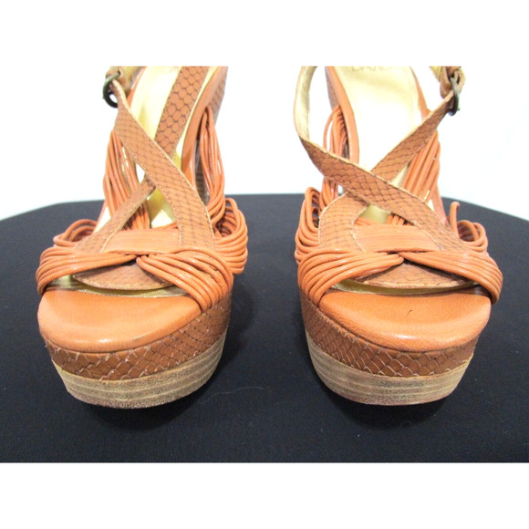 JOAN & DAVID Brown Snake Print Leather Ankle Strap Platform Stiletto Heels 7.5 M - Picture 6 of 11